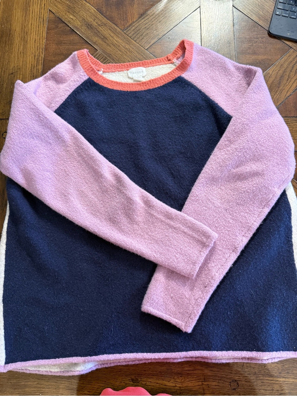 Caslon Navy, Pink & Coral Raglan Crew Sweater - Picture 4 of 4